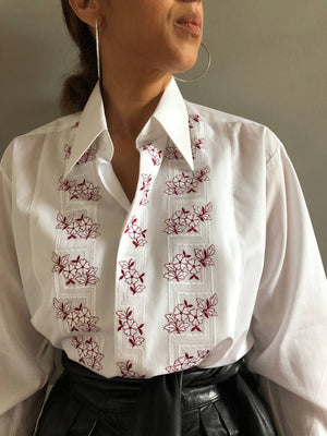 Vintage 80s embroidered mens dress shirt