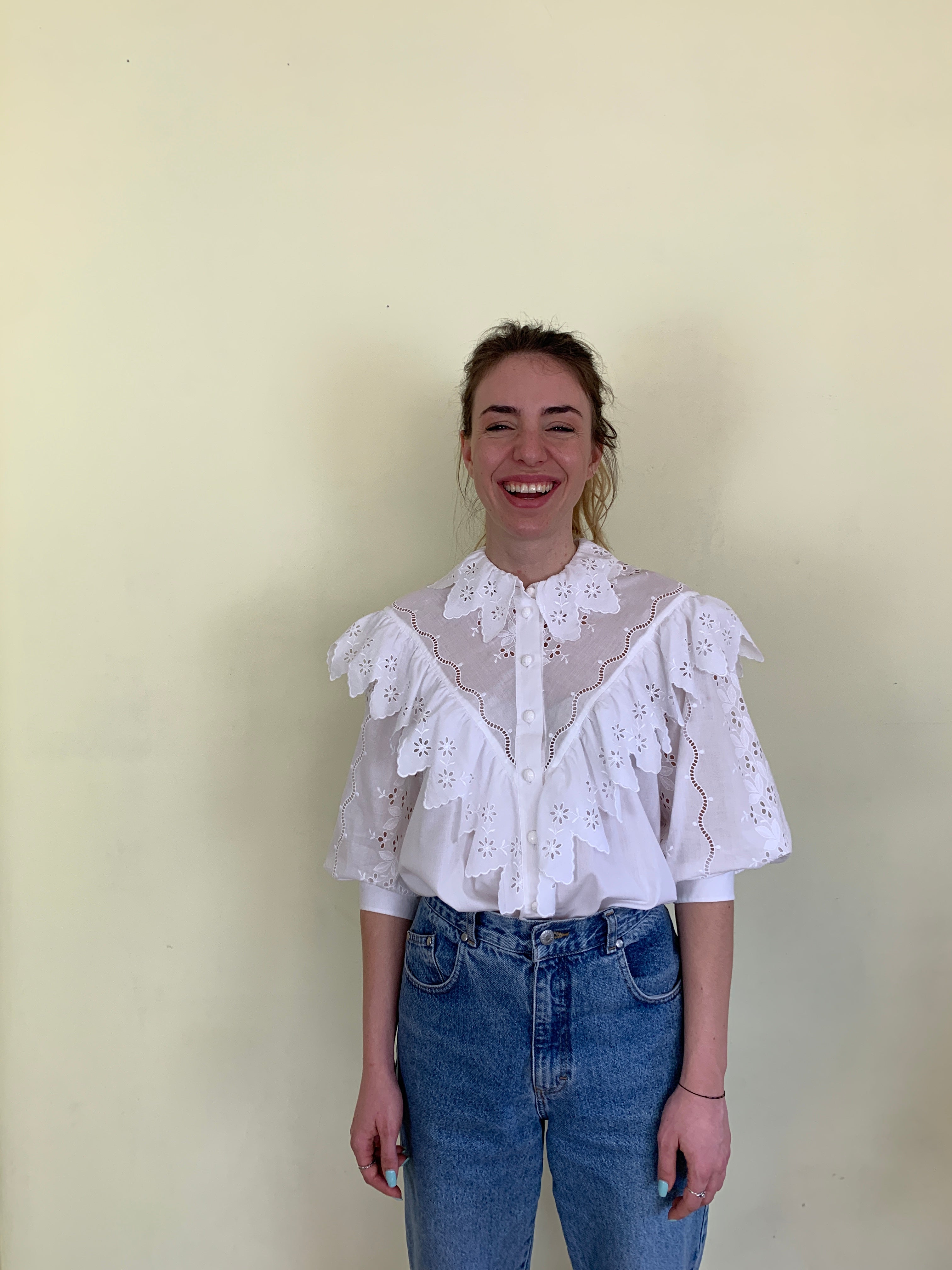 Incredible Vintage cotton broderie ruffle blouse