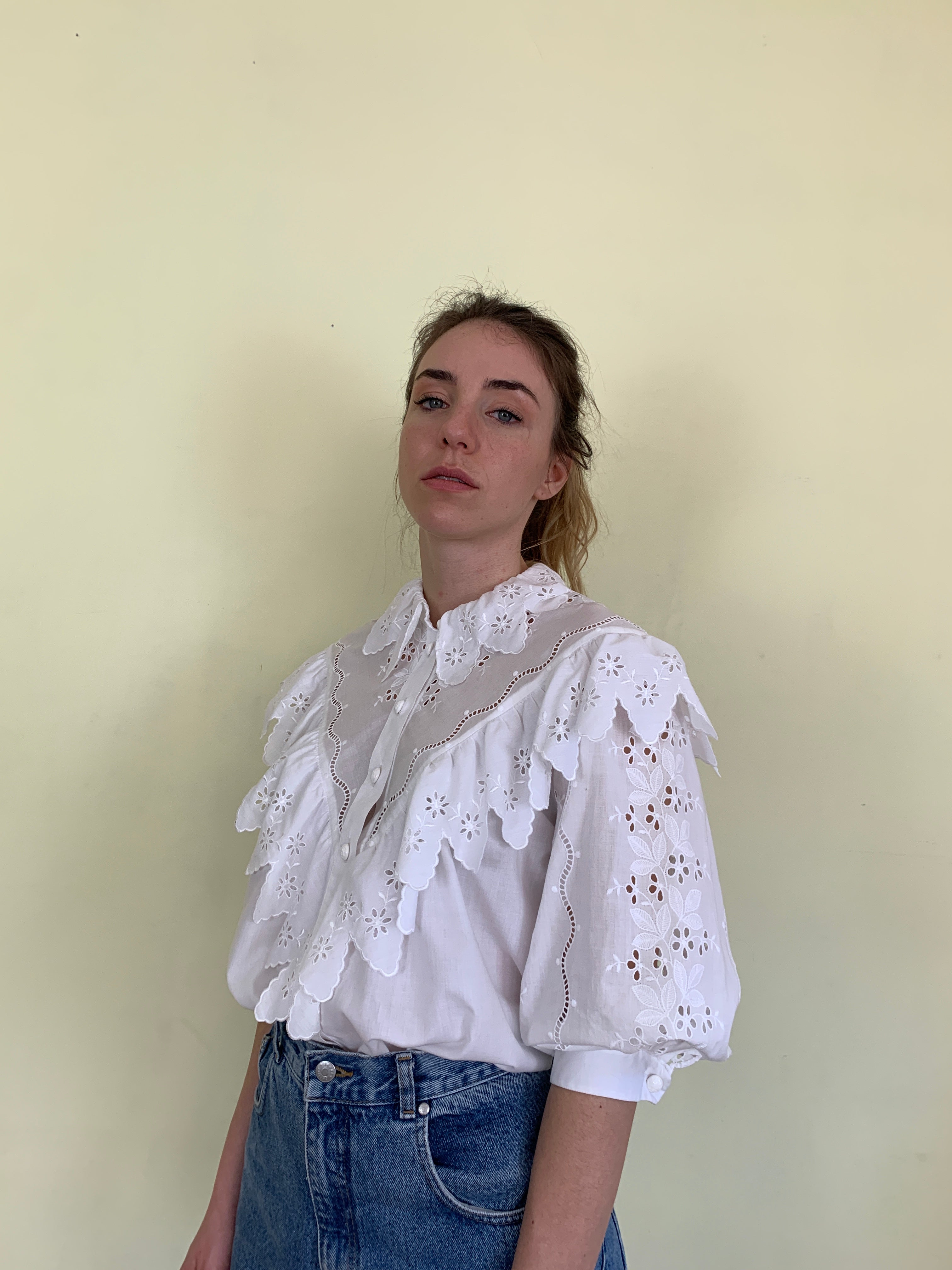 Incredible Vintage cotton broderie ruffle blouse