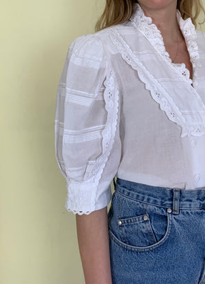 Vintage cotton frill edge blouse