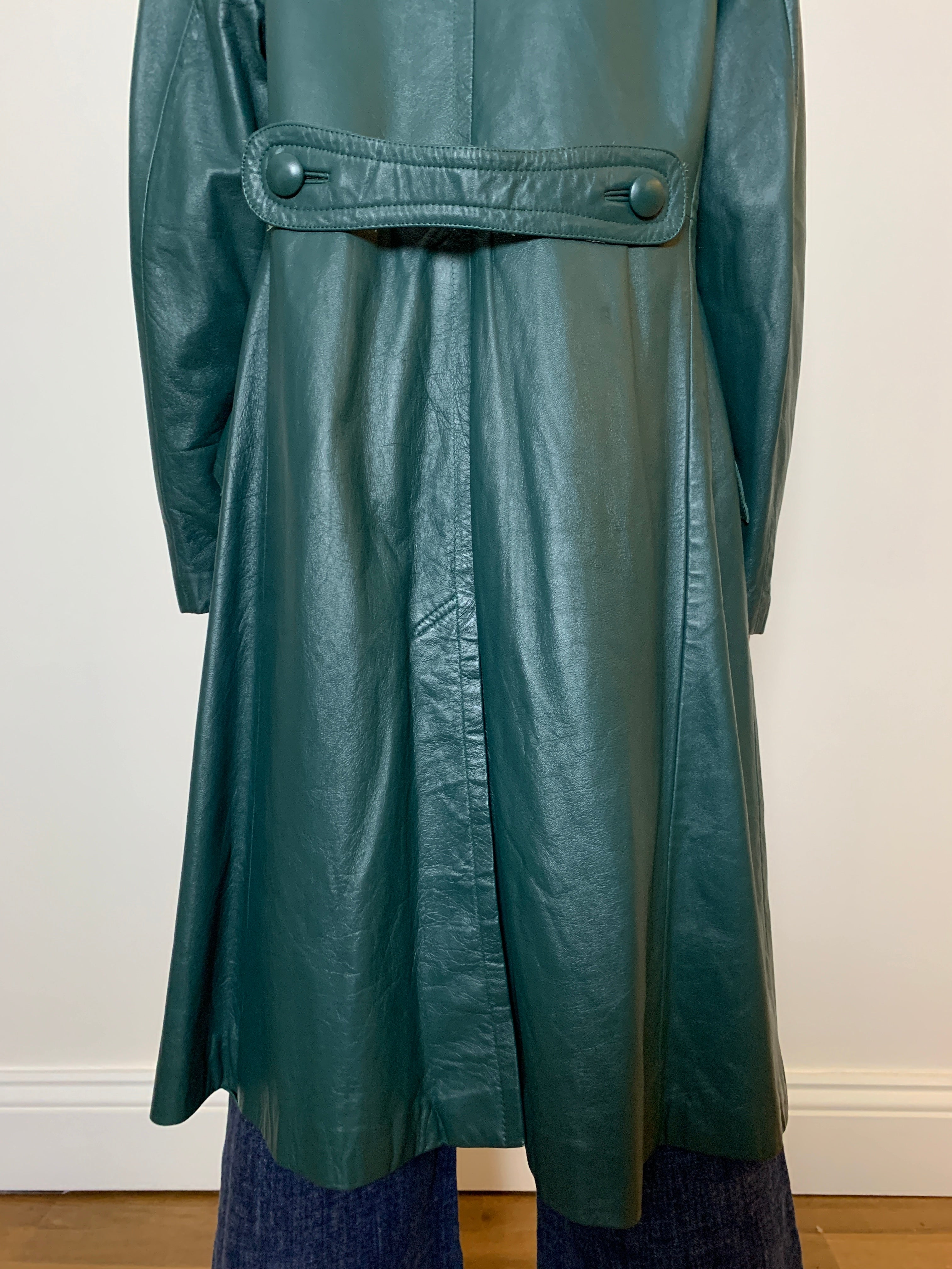 Vintage green leather trench coat
