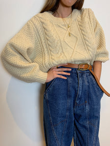 Vintage hand knitted Aran cropped jumper