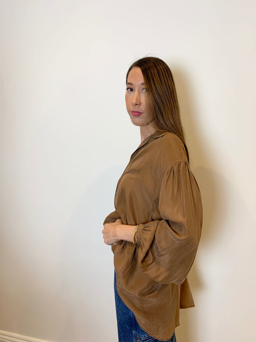 Vintage washed silk blouse in chestnut