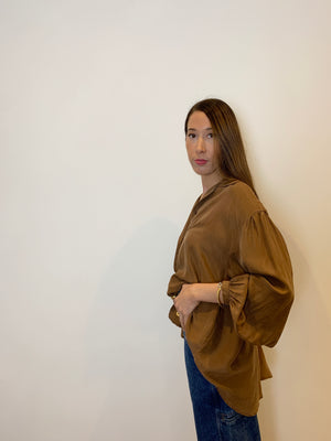 Vintage washed silk blouse in chestnut