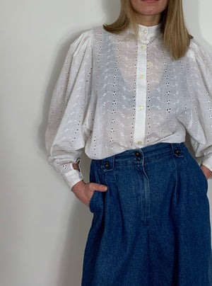 Vintage embroidery anglaise big sleeve blouse
