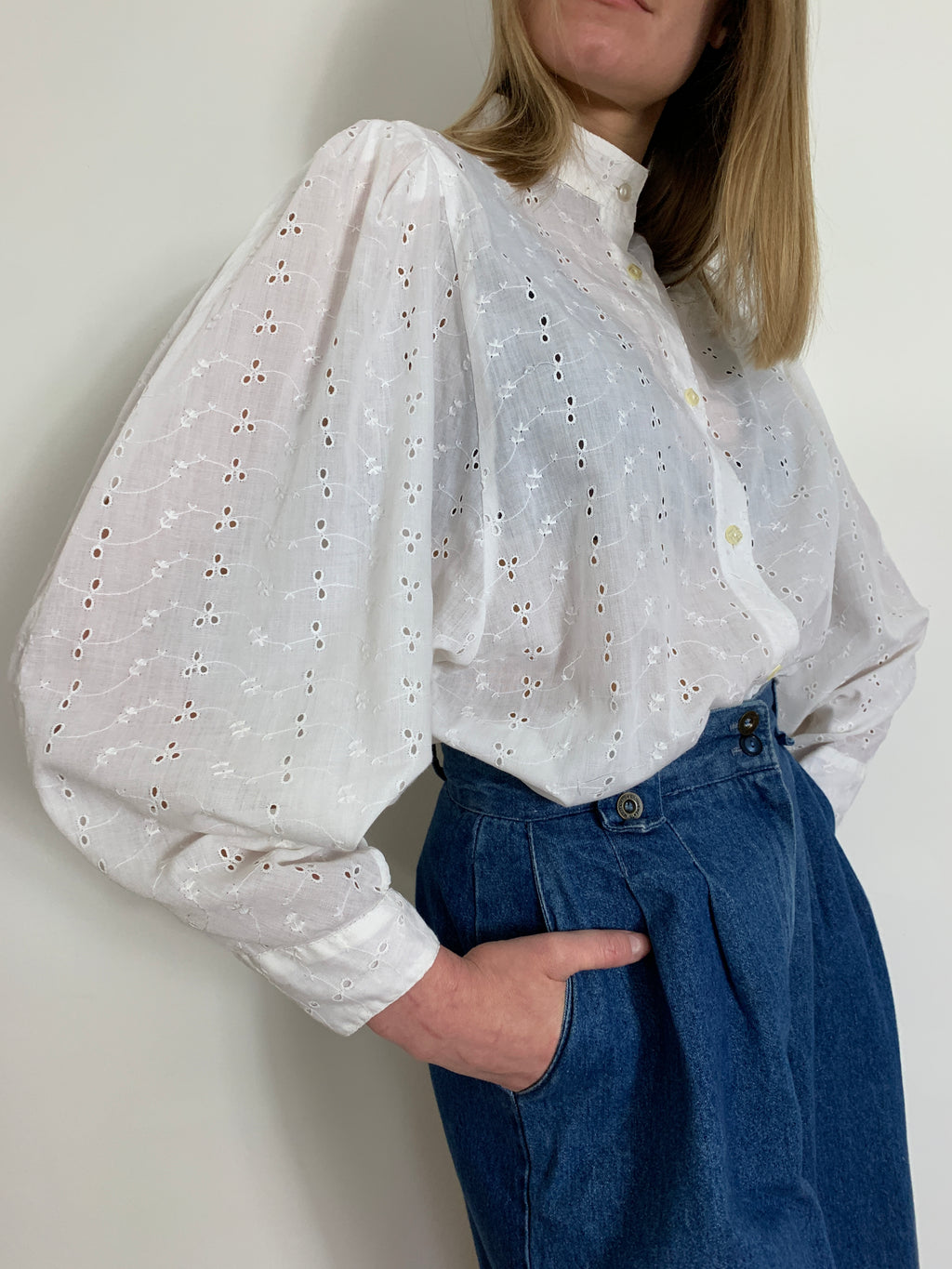 Vintage embroidery anglaise big sleeve blouse