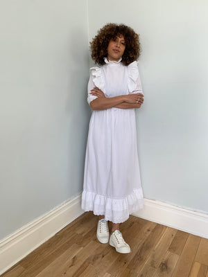 Broiderie anglaise 1970s frill ruffle cotton maxi dress