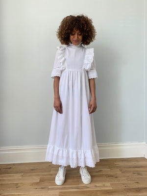 Broiderie anglaise 1970s frill ruffle cotton maxi dress