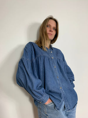 Vintage gathered detail denim 90s blouse