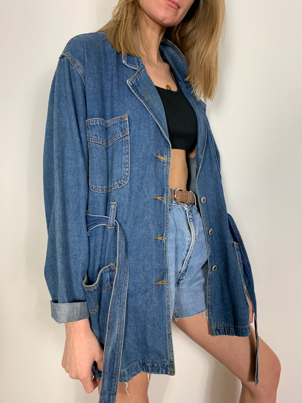 Vintage denim belted jacket