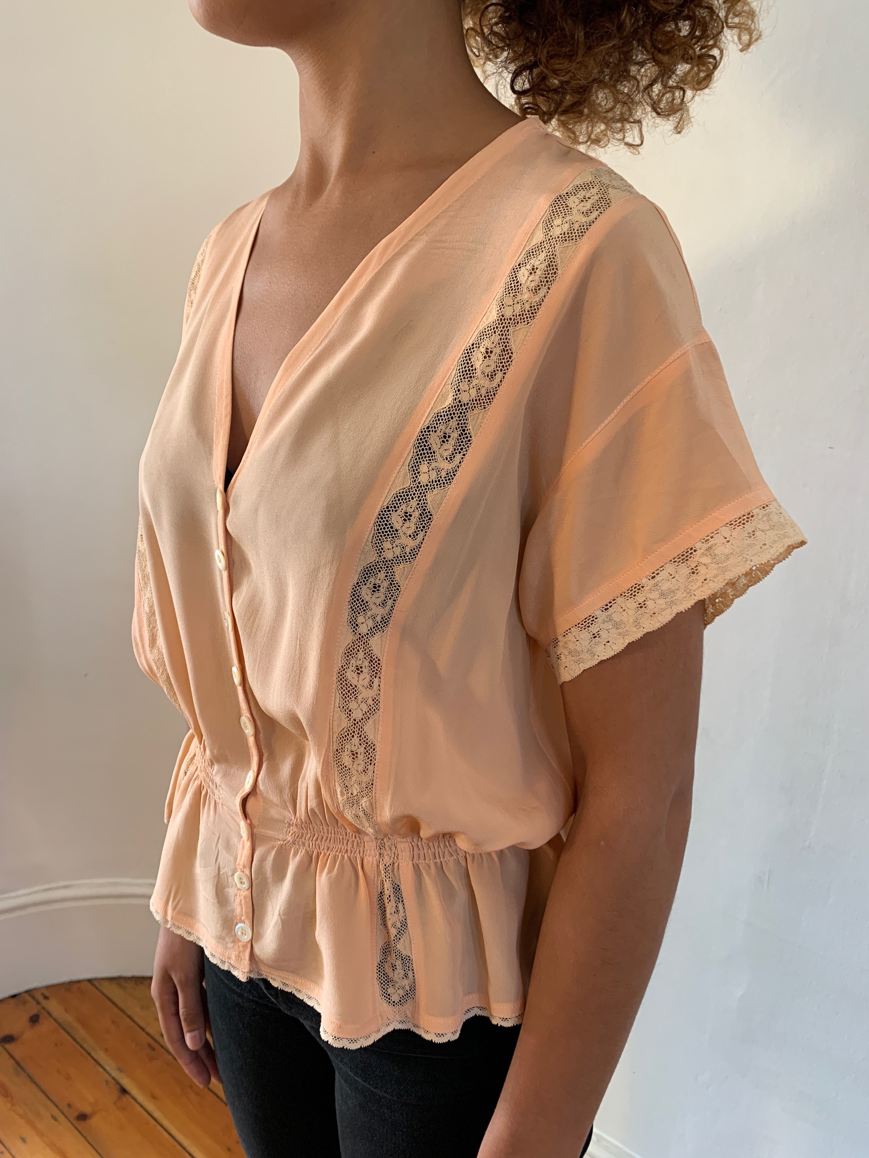 Complice silk and lace lingerie style 1970's blouse