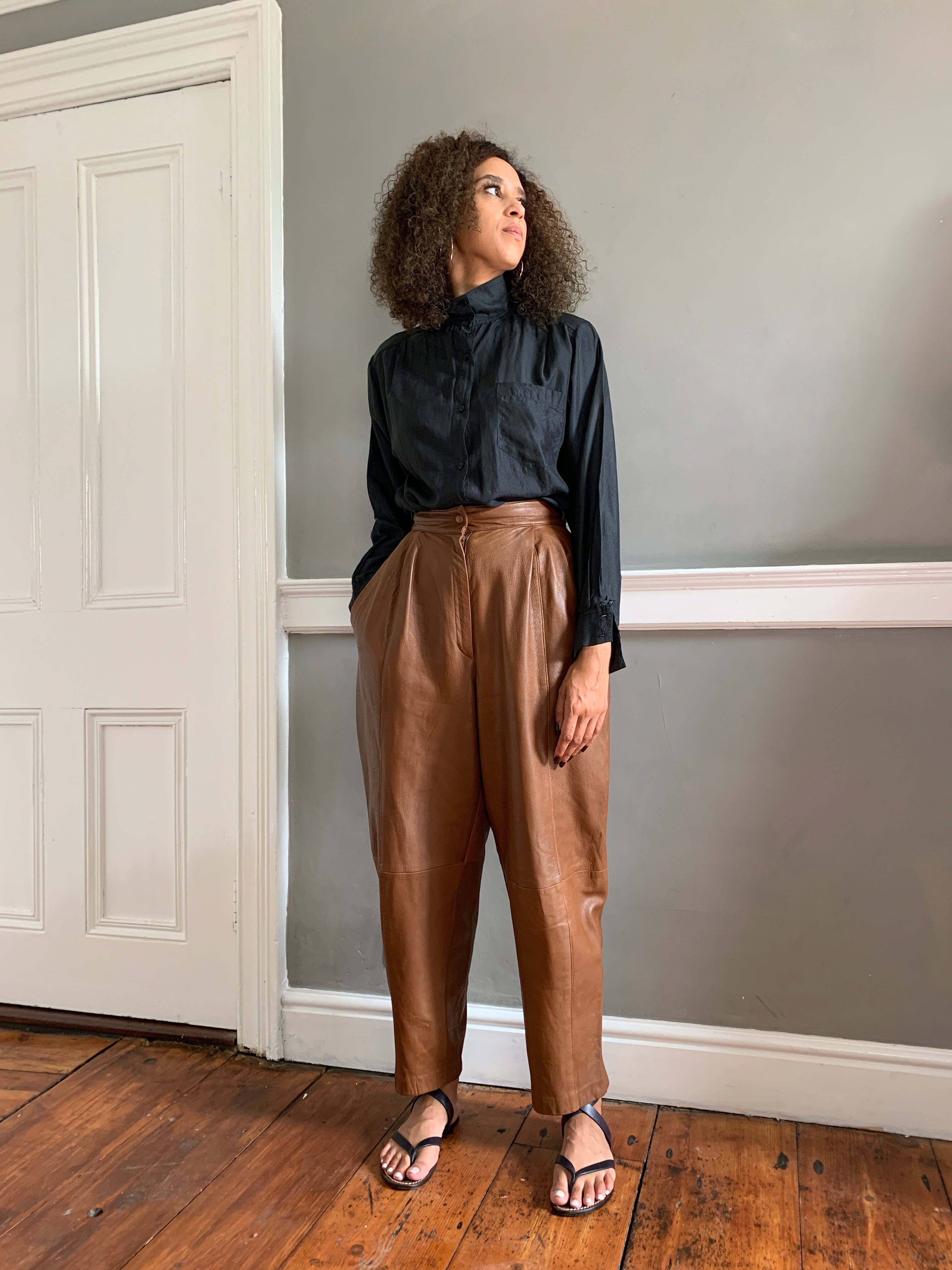 Vintage high waisted leather trousers toffee