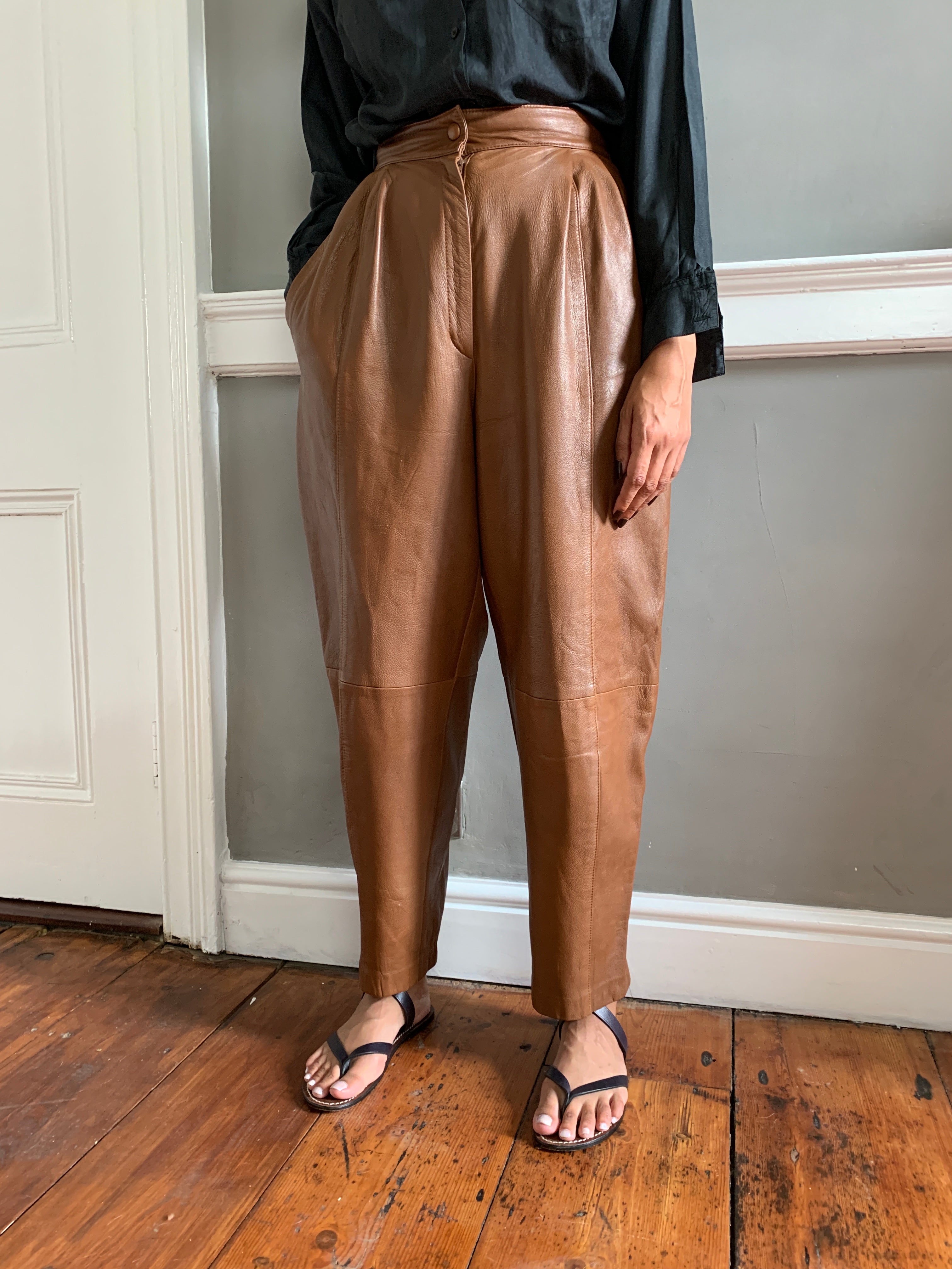 Vintage high waisted leather trousers toffee