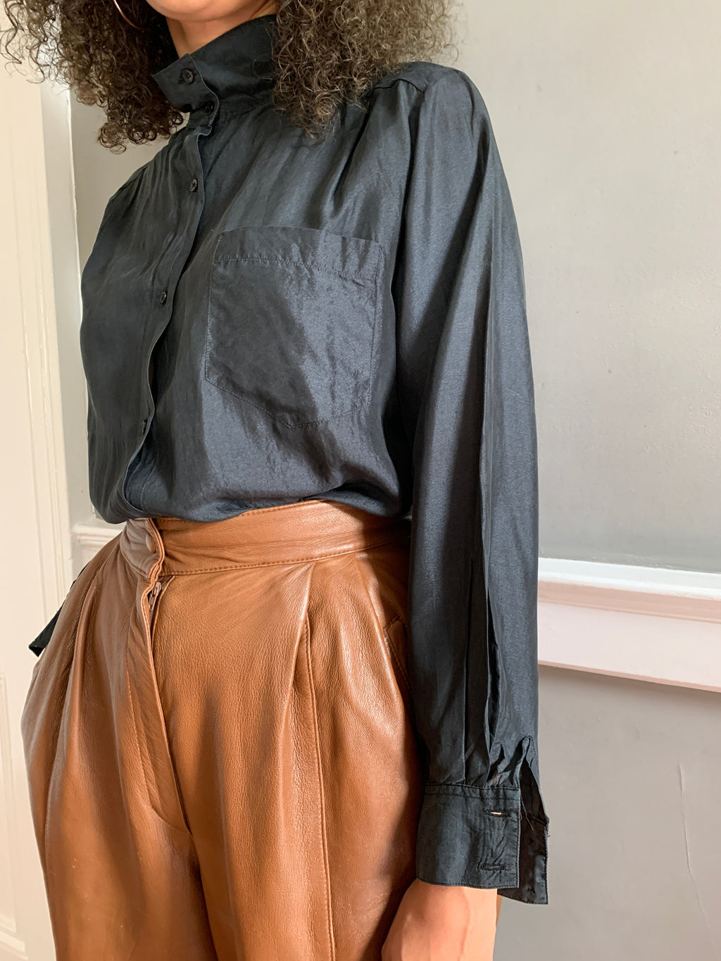 Vintage 1990s silk high neck black blouse