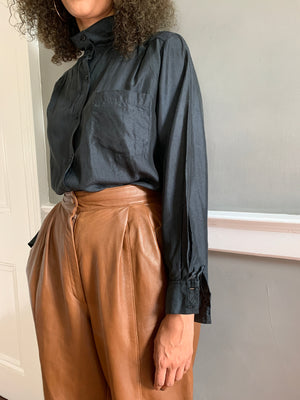 Vintage 1990s silk high neck black blouse