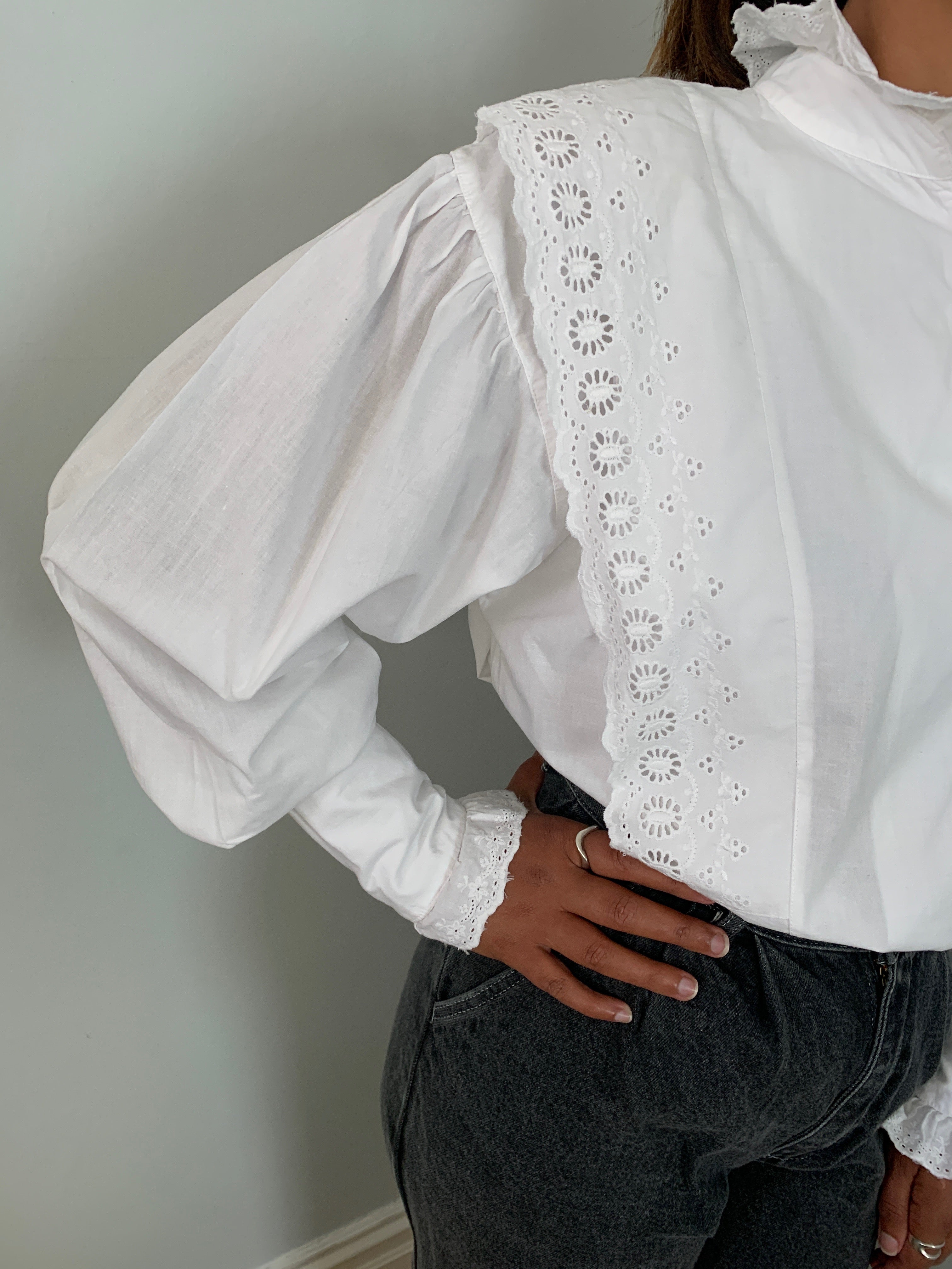 Mary Quant 1980's frill neck cotton blouse
