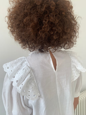 Vintage cotton broderie frill blouse
