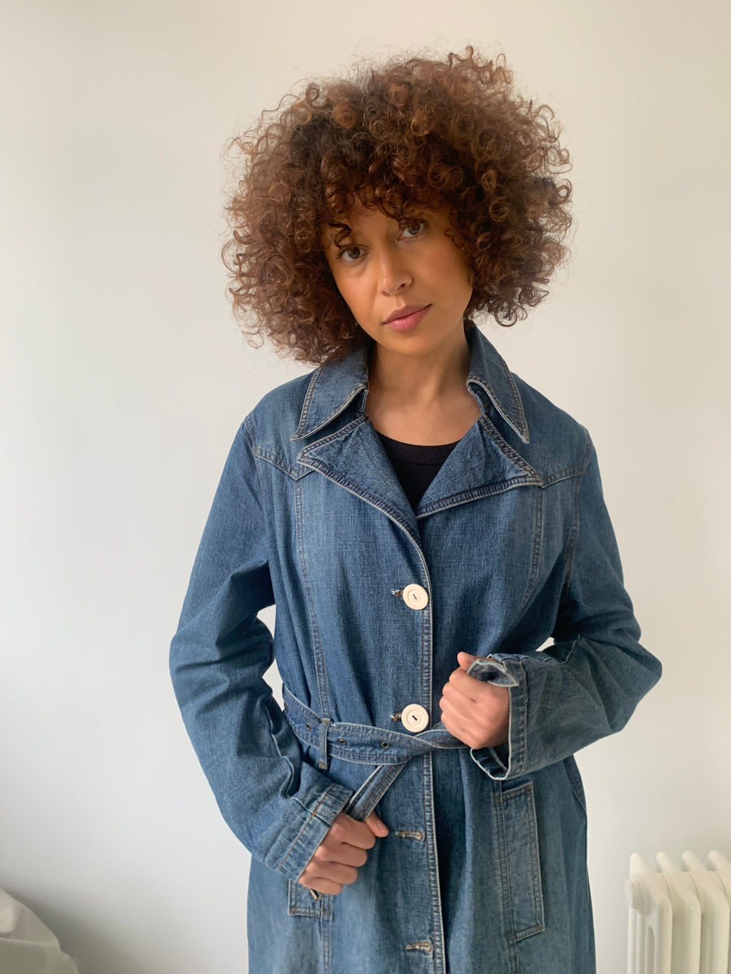 Vintage denim trench coat