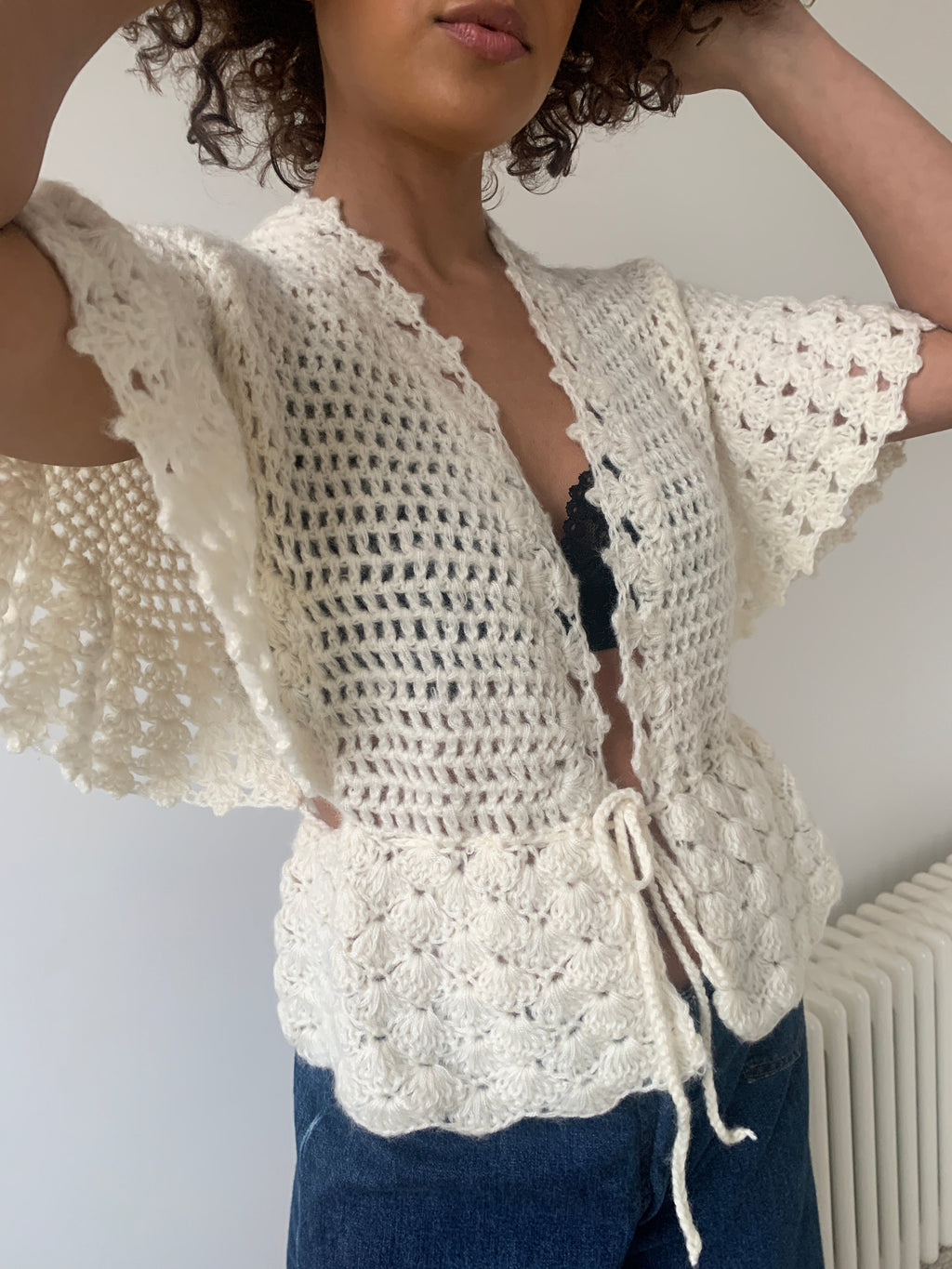 Vintage butterfly crochet hand knit cape cardigan