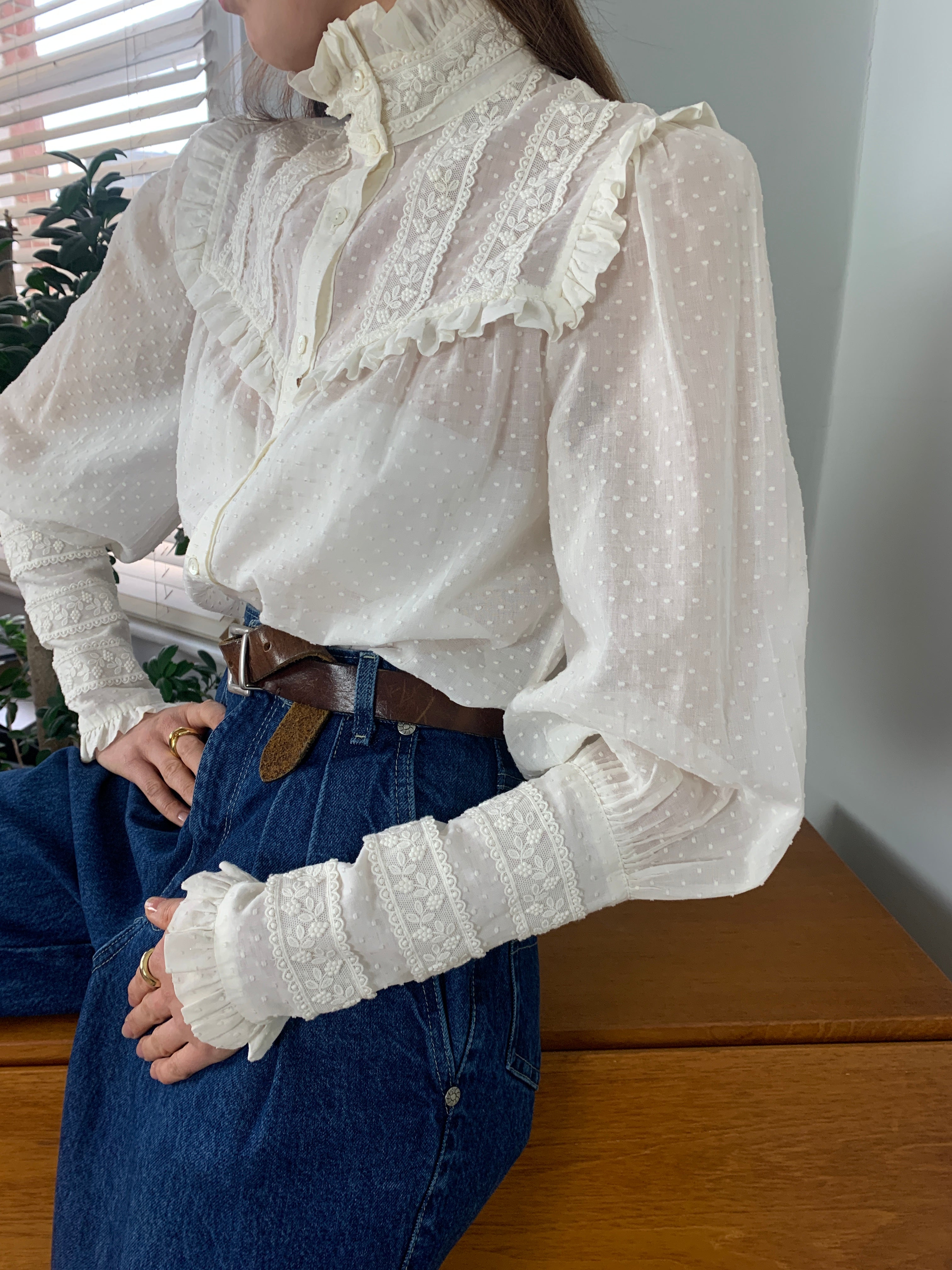 Vintage Laura Ashley Edwardian cotton lace blouse