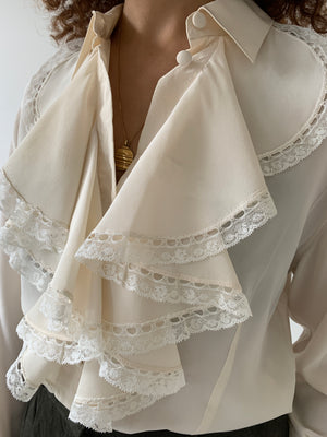Miss Harlow silk & lace mega ruffle blouse