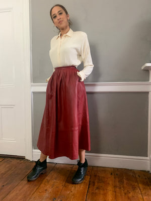Vintage RED leather full midi length skirt