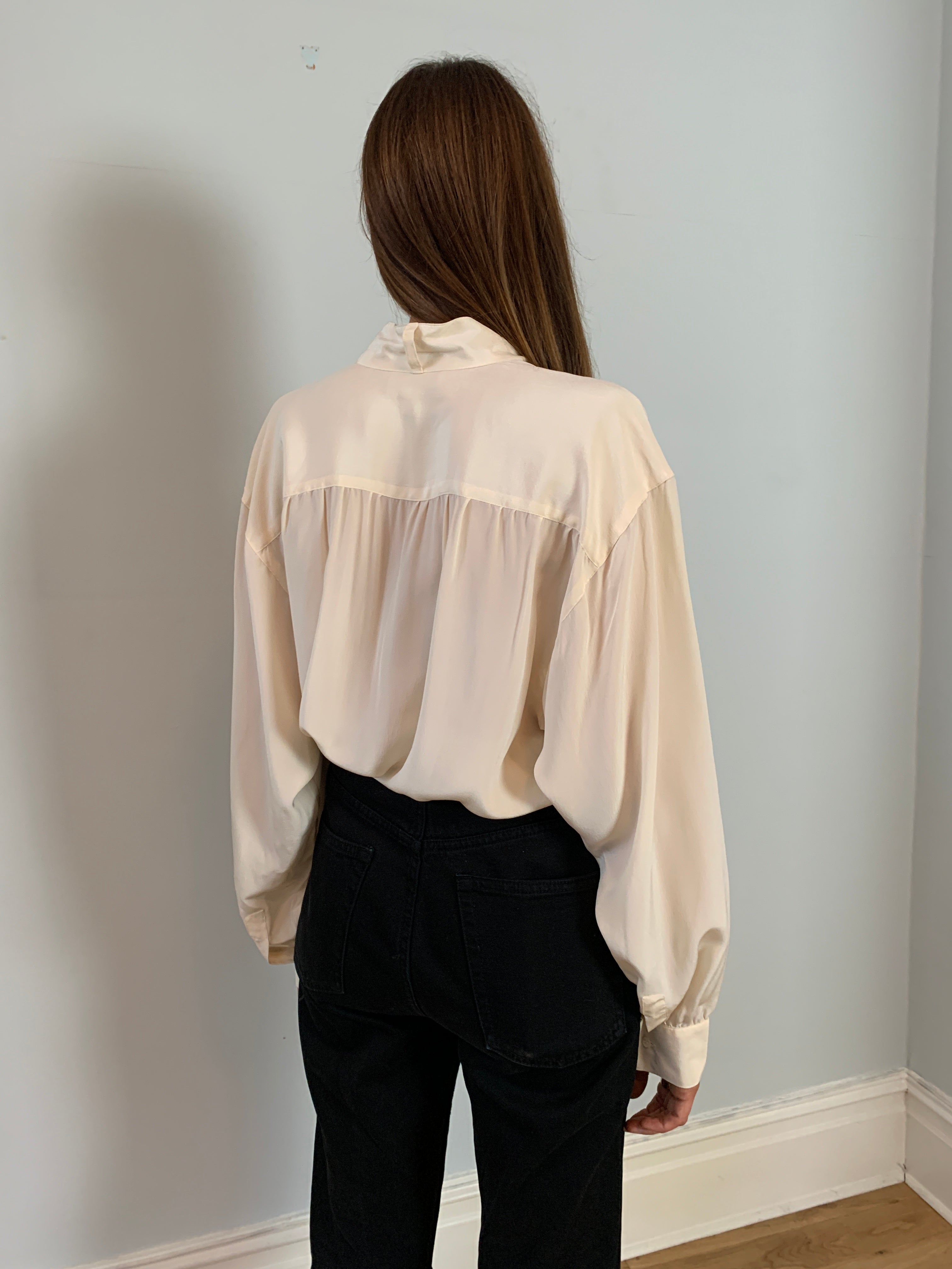 Vintage silk 1990s high neck blouse in ivory