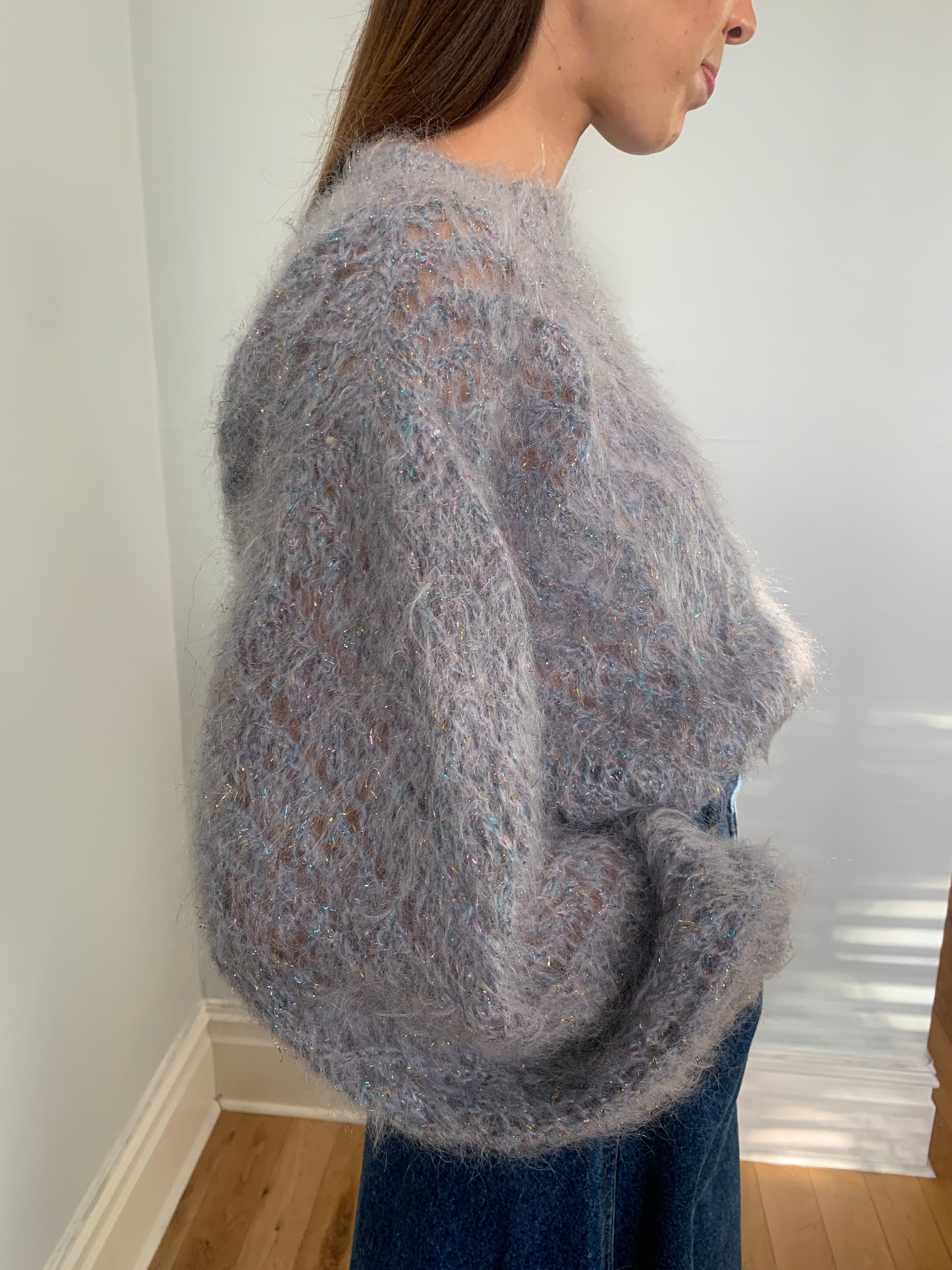 Beautiful hand knitted mohair & metallic jumper
