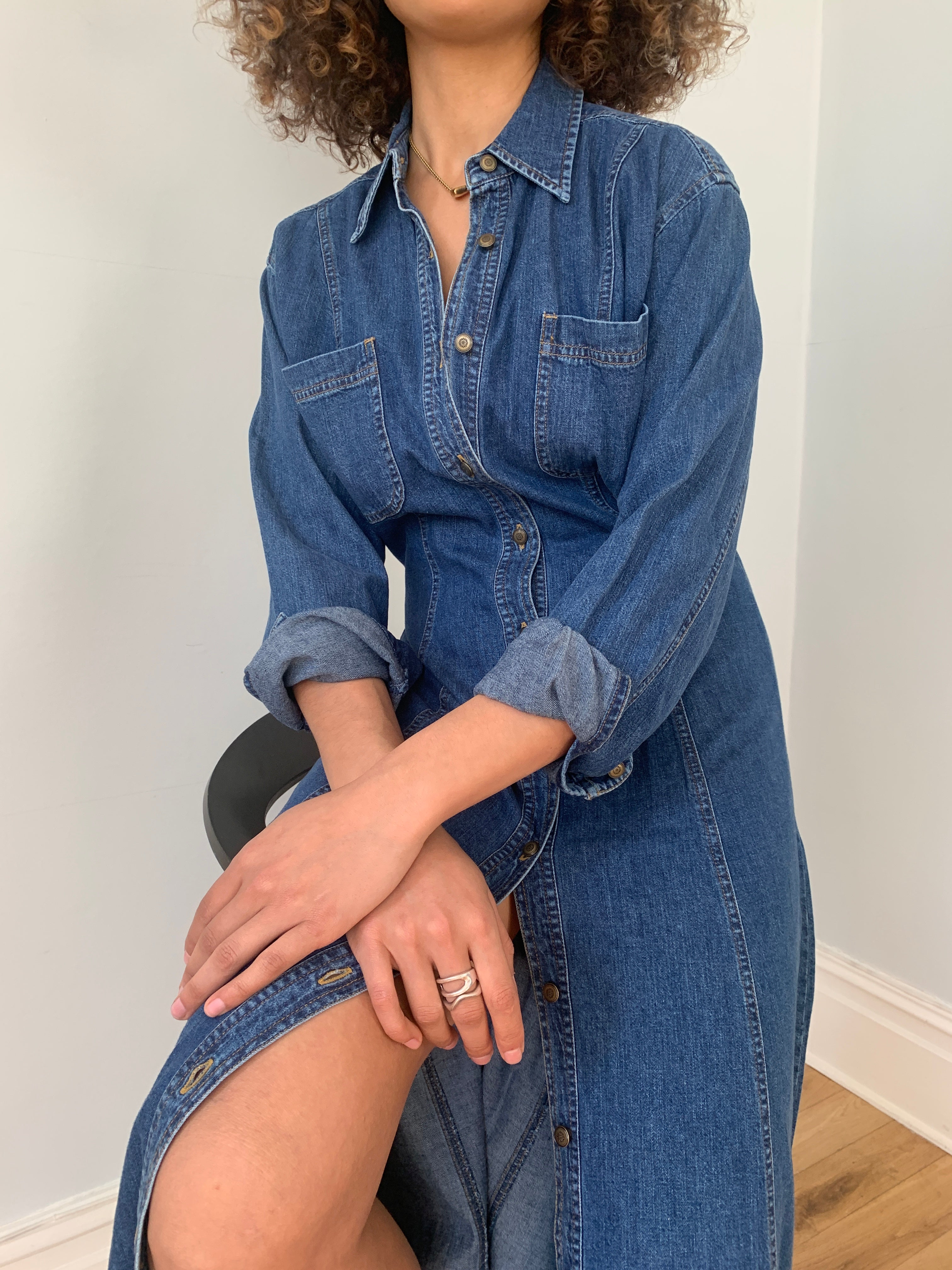 laura ashley denim dress Laura Ashley denim midi dress, button up front and