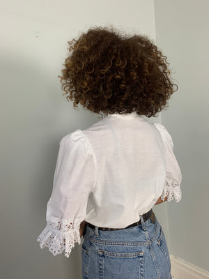 Vintage cotton embroidery frill edge blouse