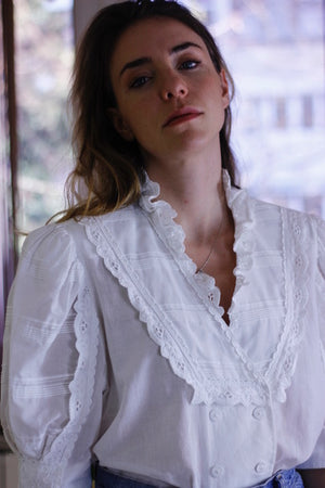Vintage cotton frill edge blouse