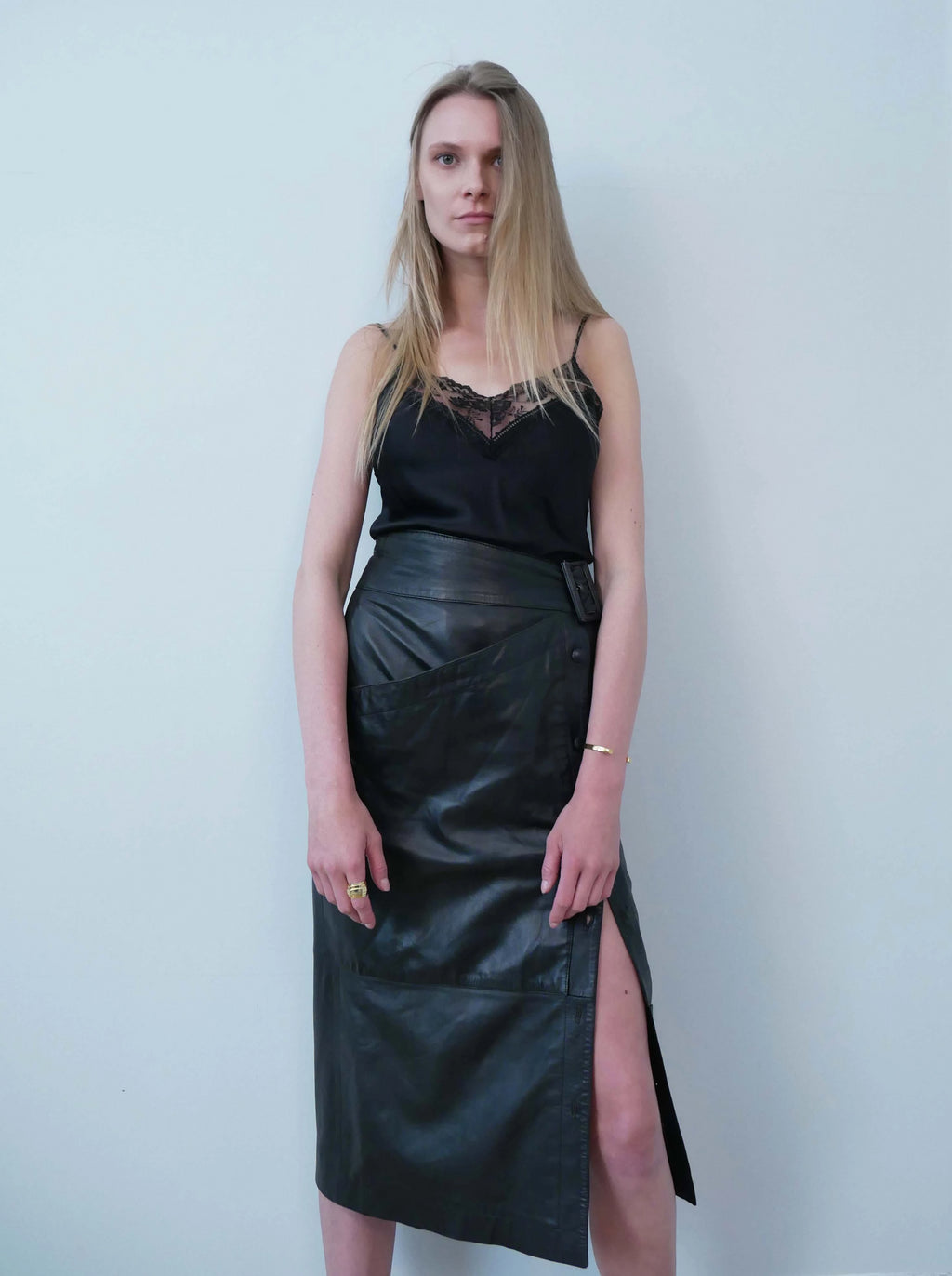 Complice 1980's asymmetric leather pencil skirt