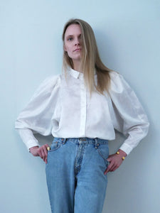 Volume sleeve 1980's jacquard satin blouse