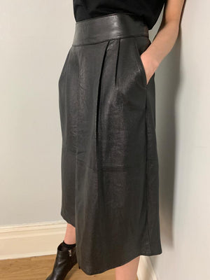 Confezioni 1980's pleat front A-line leather skirt
